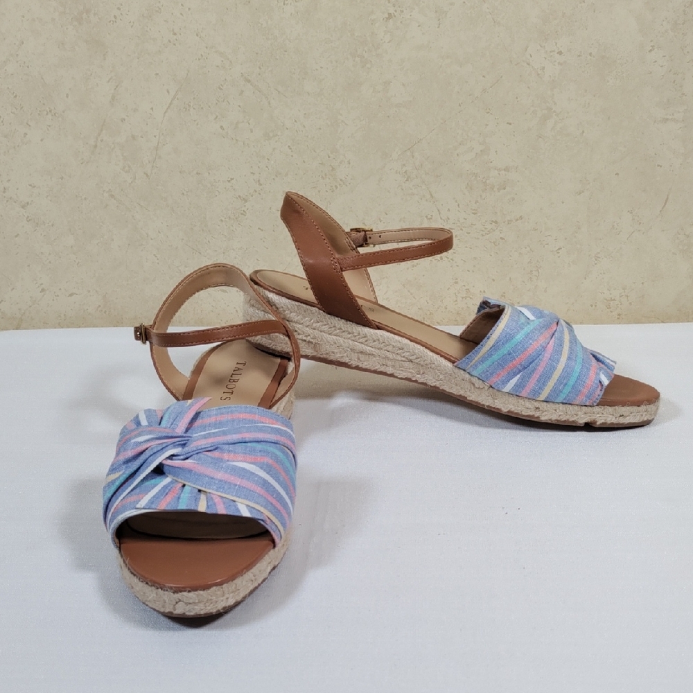 *H203 Talbots blue & multi-color cotton espadrille sandals 9.5 FINAL PRICE